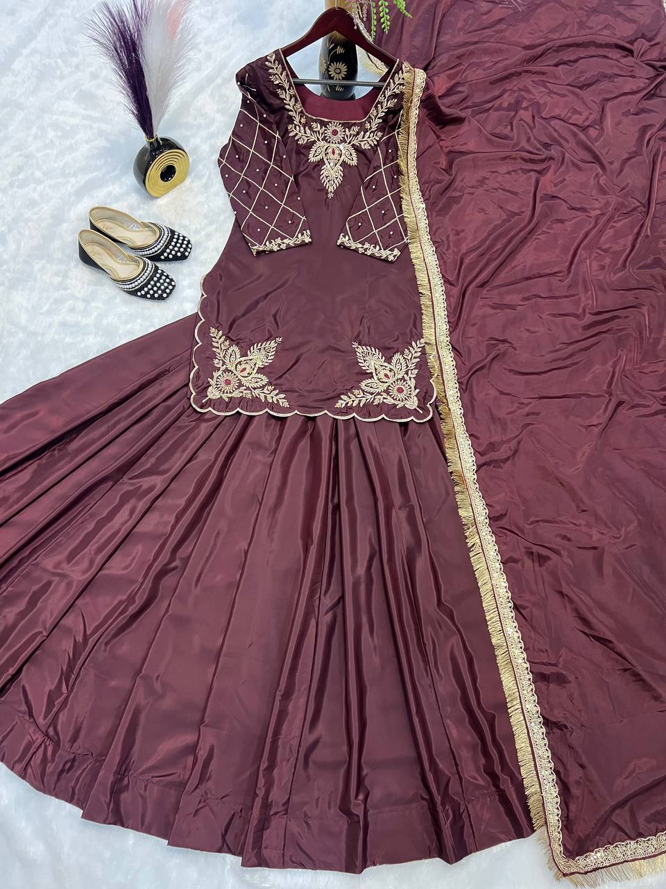 Deep Maroon Heritage Flared Silhouette